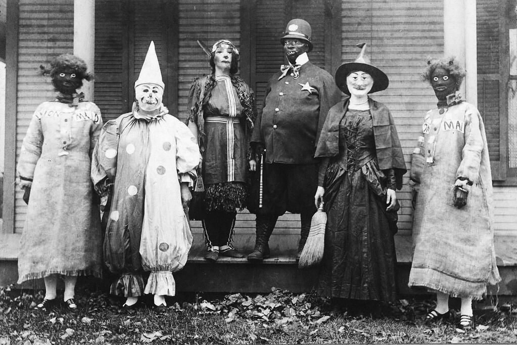 Halloween. People in halloween homemade costumes.