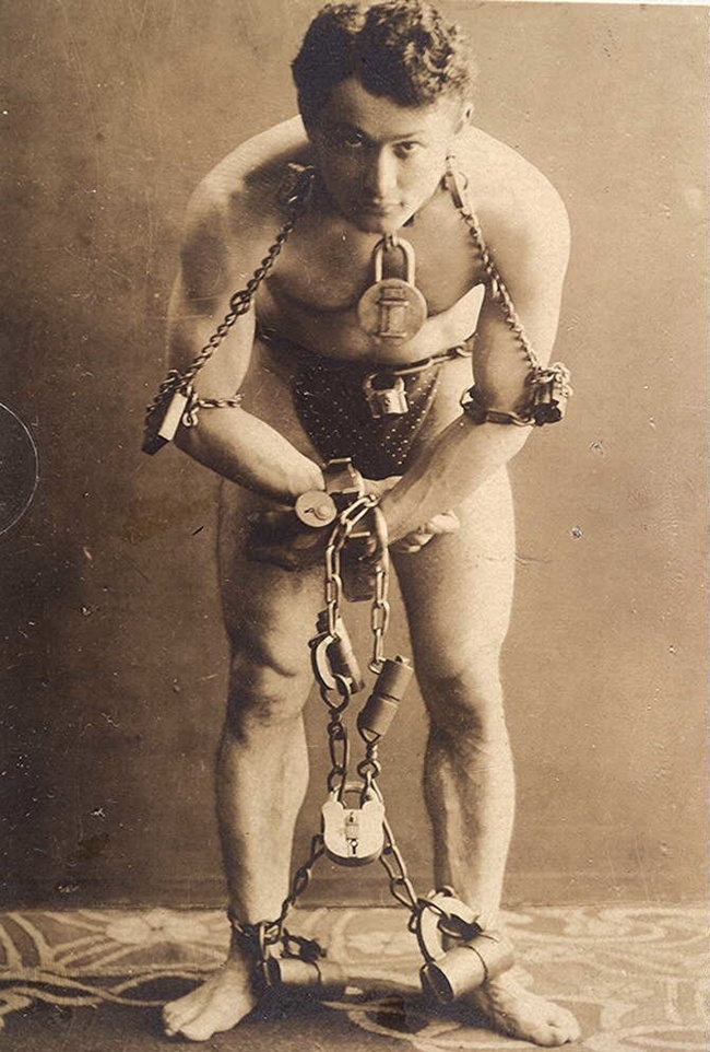 One of staged photos of Harry Houdini, the great magician