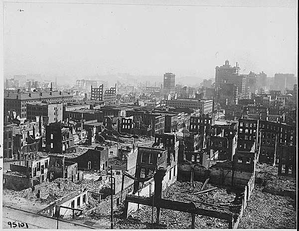 Retro photo of San Francisco after earthquake 1906 