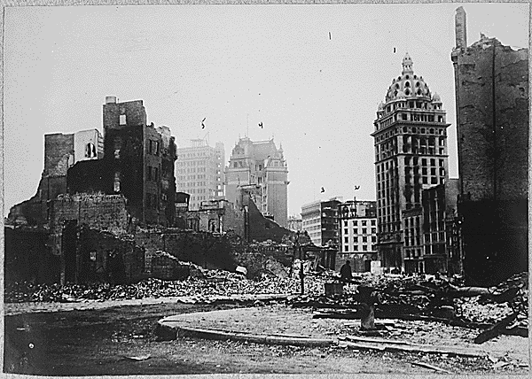 retro photo of San Francisco after earthquake 1906