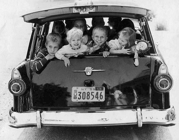 old photo kids in a car