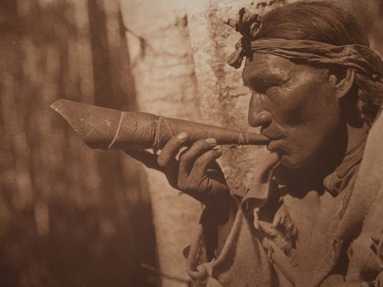 The Cree Moose Hunter with a carved horn, 1926