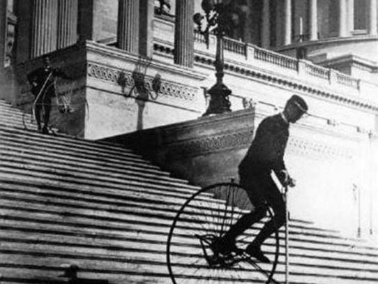Riding down the steps of the United States Capitol, 1885