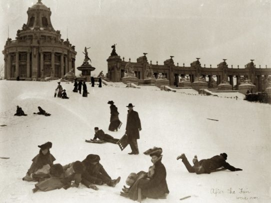 Sledding down Art Hill, after the 1904 World’s Fair