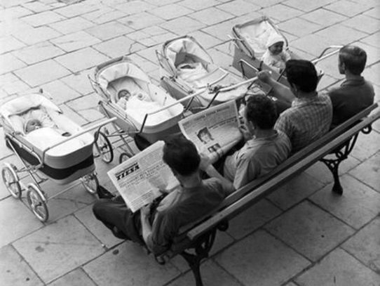 Dads with their babies, Vilnius, Lithuania, 1969