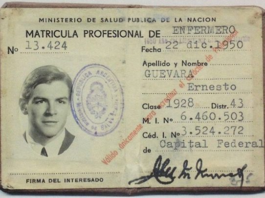 Historical photo of Che Guevara's Nursing License