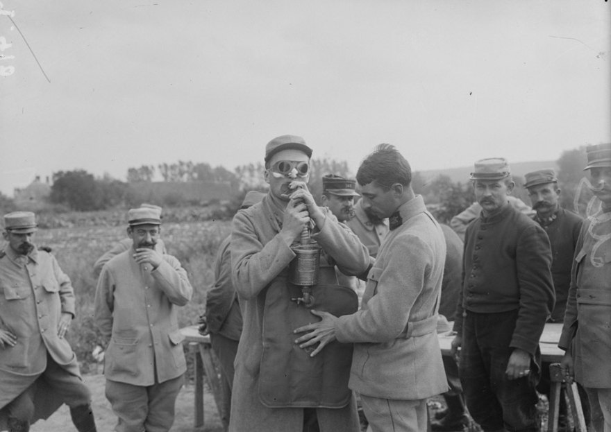 Gas mask training before battle of Somme