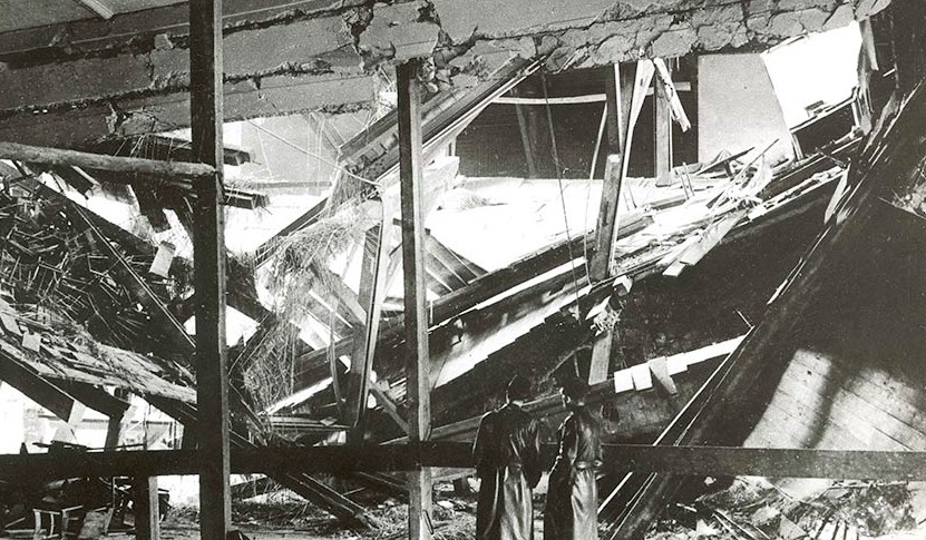 A destroyed bar in Munich after failed Hitler assasination attempts, Nov 8, 1939