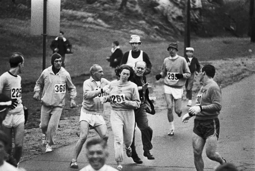 Kathrine Switzer participates in Boston Marathon