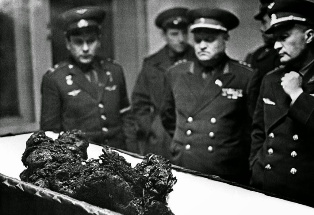 The dead body of Vladimir Komarov, the man who fell from space