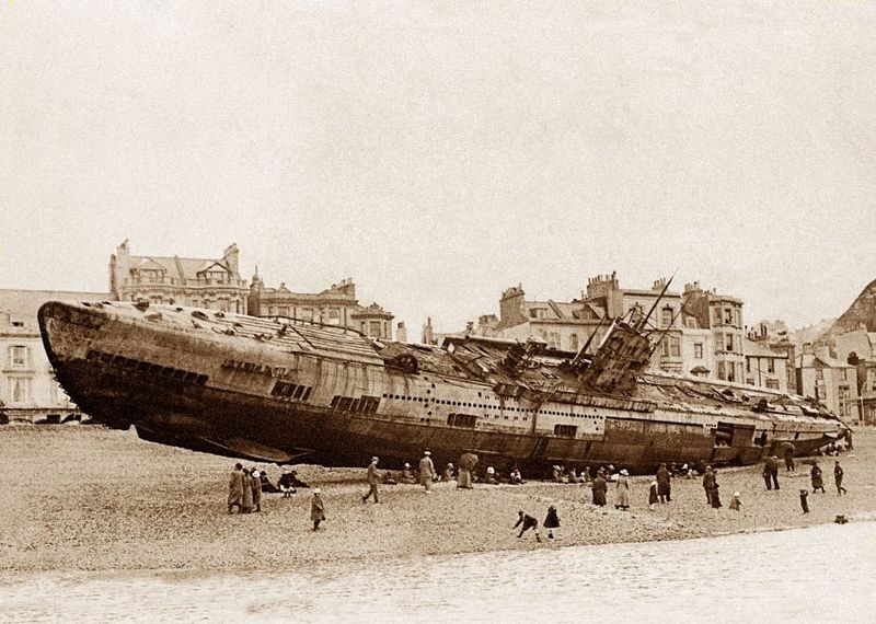 WWI German submarine on the beach of Hastings